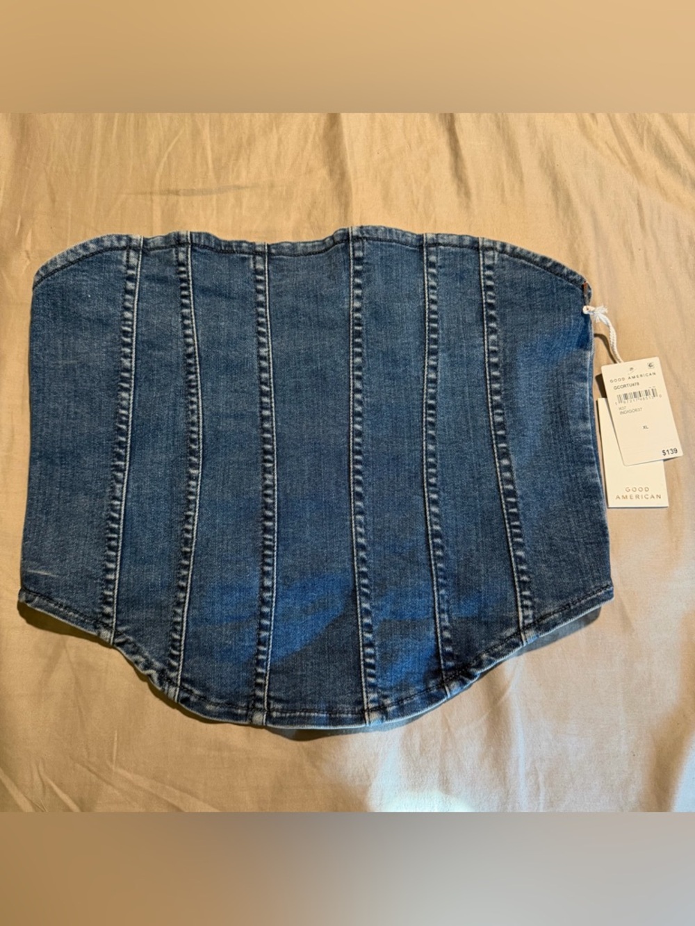 Good American Women’s Corset Tube Top Denim Strapless Indigo GCORTU478 XL BNWT
